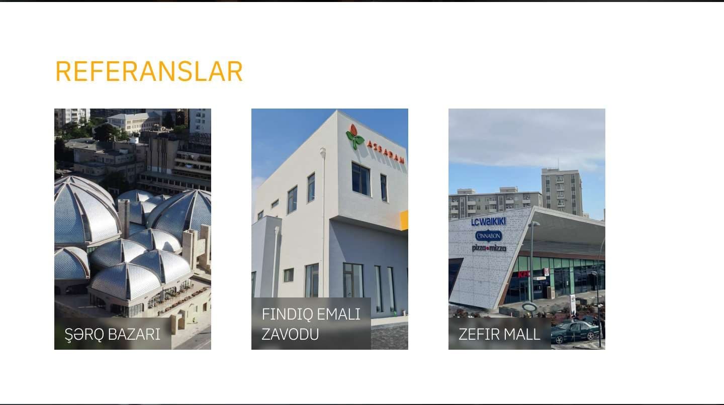 Dizaynın referanslar sırası: Şərq Bazarı, fındıq emalı zavodu və Zefir Mall üçün fotokartlar.